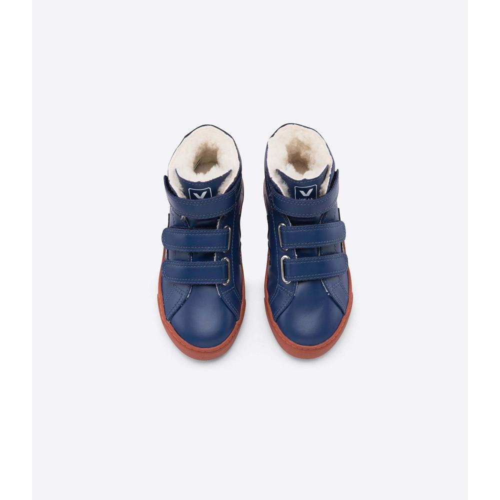 Veja ESPLAR MID FURED LEATHER Hoog Kinderen Blauw | BE 689MQZ